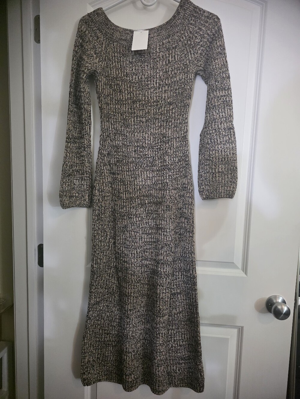 Gray Marled Knit Long-Sleeve Maxi Dress